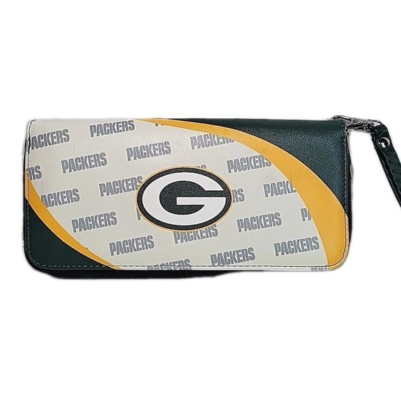 Green Bay Packers Wristlet Wallet Organizer NFL Curve Zip Removable Clip - Picture 1 of 6